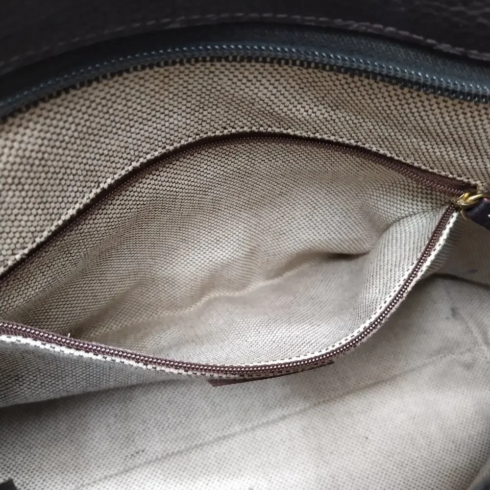 Dooney & Bourke Brown Pebbled Leather Round Logo Zipper Hobo Shoulder Bag